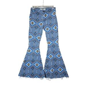 Rock & Roll Denim Pants Womens 26 Blue Bargain Button Bell Aztec Flare 70s Style